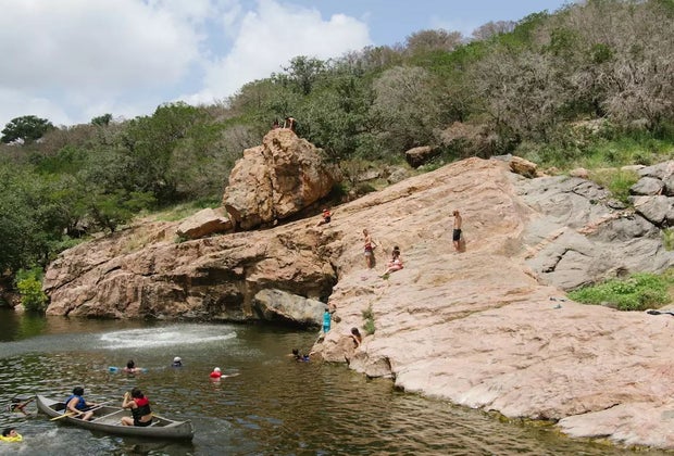 Jumping into Inks Lake in Burnet.