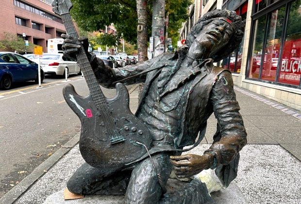 statue of Jimi Hendrix in Capitol Hill Seattle