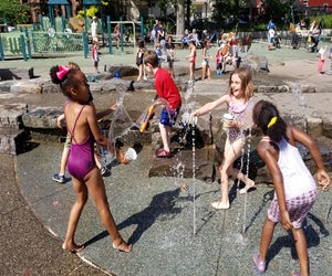 The water features at James J. Byrne Playground in Park Slope are a huge draw.  Photo by Al DiIngeniis