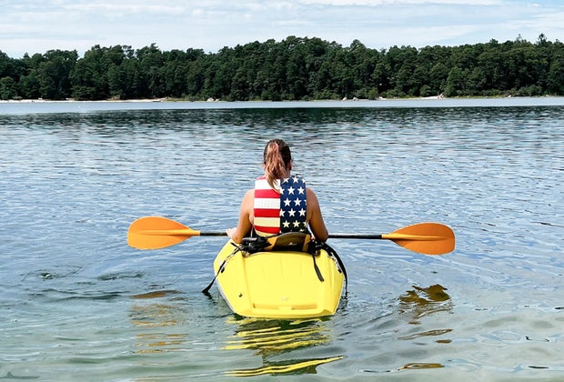 Photo of a person in a sea kayak on Cape Cod.