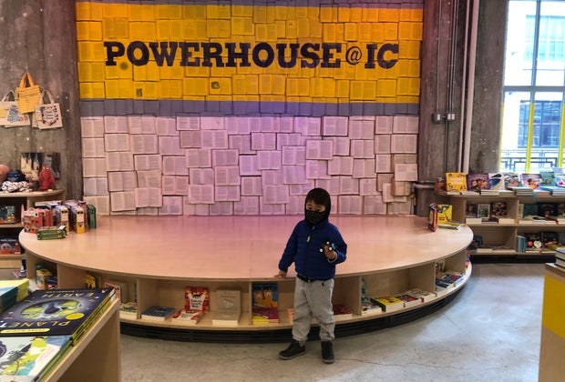 Powerhouse Books Industry City's pink-lit stage