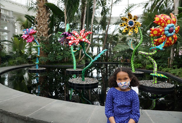 girl  at kusama exhibit at nybg My Soul Blooms Forever 