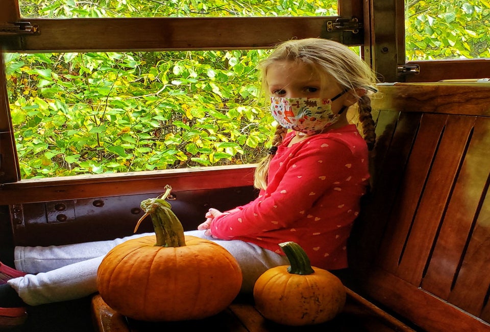 Kids are wide-eyed taking a trolley ride to a pumpkin patch where they can PYO to decorate at the museum's craft tables. Photo courtesy of the Connecticut Trolley Museum