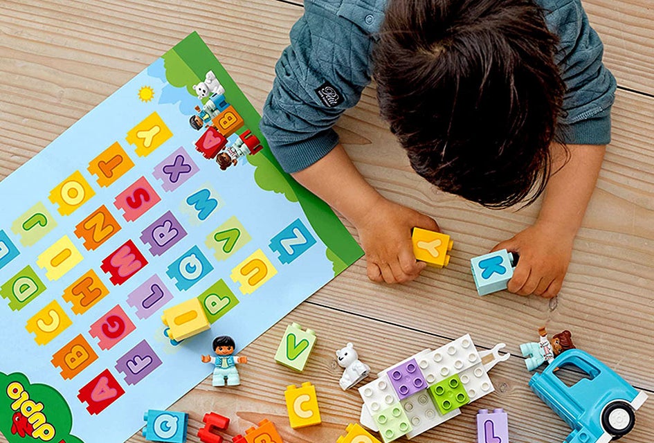 Introduce toddlers to their ABCs with these Lego Duplo alphabet bricks .