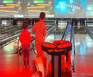 Bumpers and ramps make it easier for little kids to knock down some pins at Long Island bowling alleys. Photo by Gina Massaro