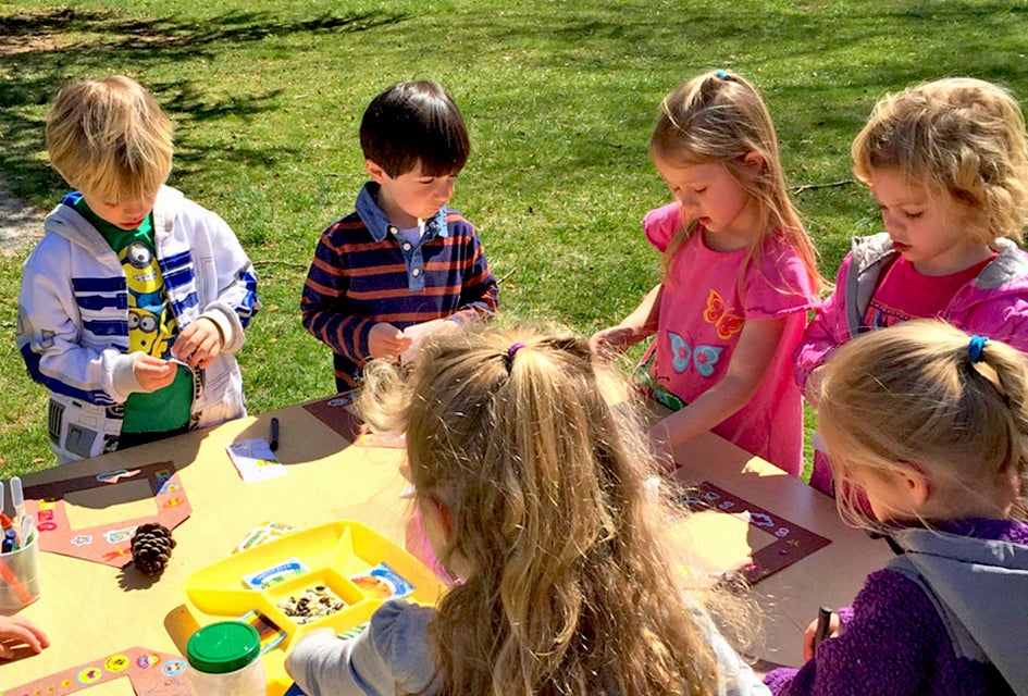 Toddlers enjoy crafts, along with many other activities, at  Child’s World Nursery School in Port Washington. Photo courtesy of the school