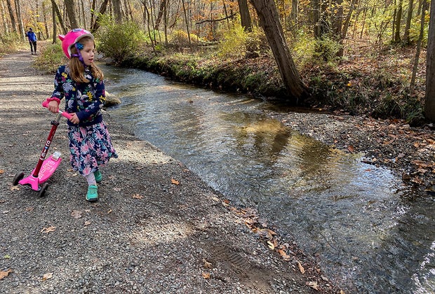 Little girl on the hiking trail at Loantaka Brook Reservation