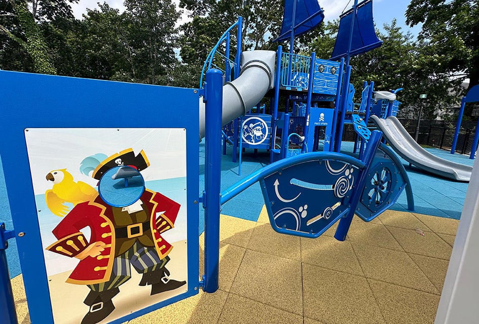 Kids can immerse themselves in the pirate theme at the newly renovated Ria Del Bene Memorial Playground.