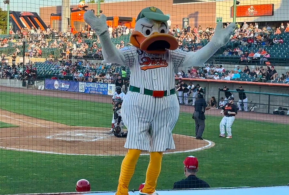 QuackerJack brings tons of fun and entertainment to the crowd at a Long Island Ducks game. 