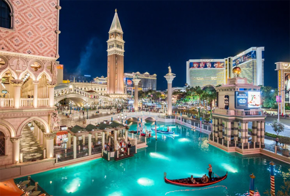 Sail trough the canals with a gondola ride at The Venetian Hotel and Casino.