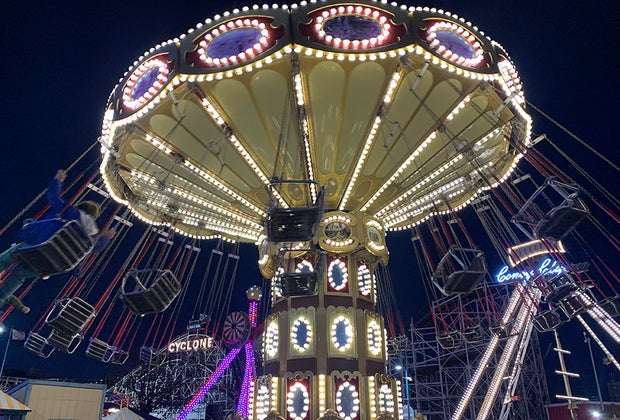 Luna Park's Frost Fest: Swing ride lit up at night