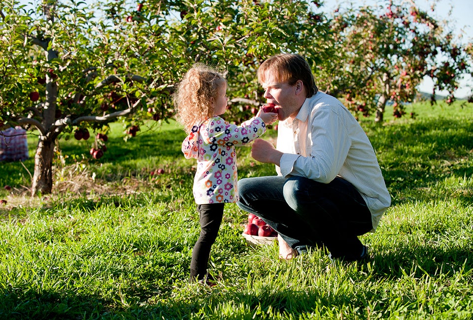 Preschoolers love to pick their own (and parents'!) apples. Photo by Kim Tyler Photography courtesy of Lyman Orchards