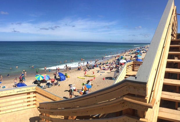 Image of families with kids on Marconi Beach, Cape Cod.