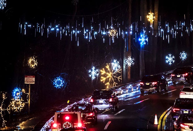 Christmas lights stretch into the distance at the Magic of Lights Drive-thru