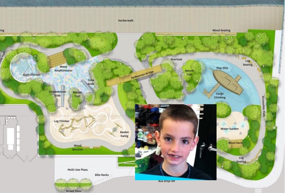 Fun features like a rope climber, a play ship, and a splash pad were planned with Martin in mind. Photos courtesy of Michael Van Valkenburg Associates via City of Boston/Martin Richard Foundation 