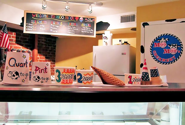 Order a scoop at Moo Moo's Creamery