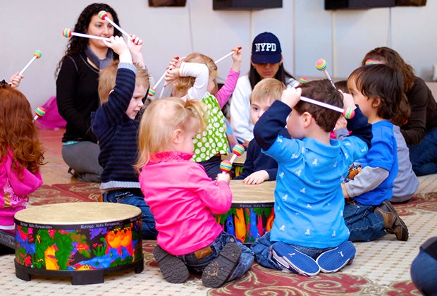 Kids feel the beat at a Musical Munchkins music class. 