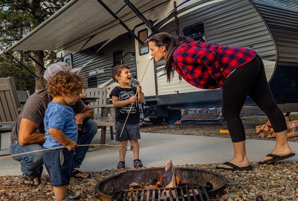 Cozy up to private fire pits at Mystic KOA. Photo courtesy of the campground