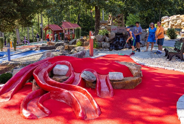 Photo of volcano obstacle at Ct miniature golf course.