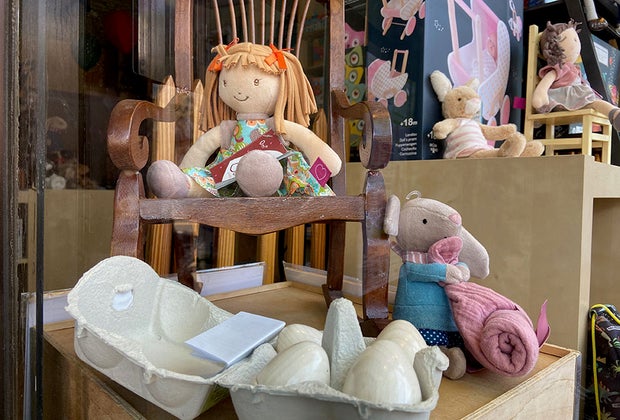 toys in the window at nest egg kids