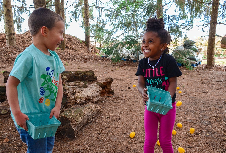 Hop on a hayride out to the egg field at Johnson's Corner Farm, where kids can collect eggs to trade for a goody bag. Photo courtesy of the farm