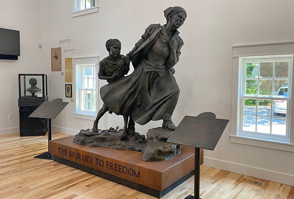 Wesley Wofford's remarkable sculpture at the museum depicts Harriet Tubman leading a child to freedom. Photo courtesy of the museum