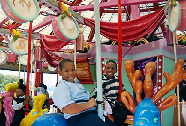 NYC's Best Parks and Playgrounds for Kids Birthday Parties: Totally Kid Carousel at Riverbank State Park.