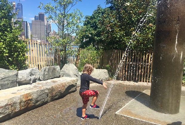 Navigate NYC with Kids: Sprayground at Pier 2 Uplands at Brooklyn Bride Park