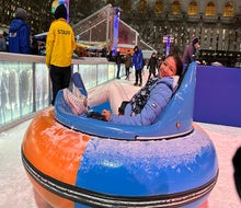 Slip, slide, smash, and crash during a ride on the Bryant Park Bumper Cars on Ice. Photo by Jody Mercier