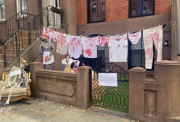 Dirty laundry Halloween decorations in Cobble Hill, Brooklyn