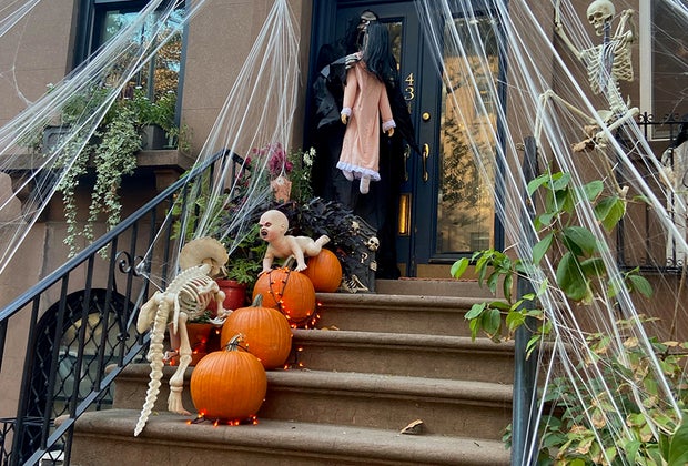 Zombie baby Halloween decorations in Cobble Hill