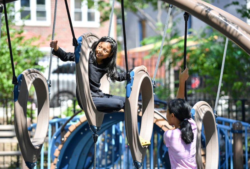 Big kids can burn off plenty of energy at the multi-level Astoria Heights Playground. Photo courtesy of NYC Parks 