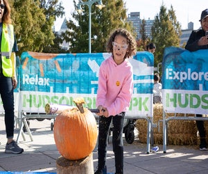 Bring your jack-o'-lantern or uncarved pumpkin to Hudson River Park for its annual pumpkin smash event. Photo courtesy of Hudson River Park