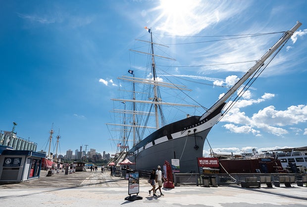 People walking the piers at the South Street Seaport