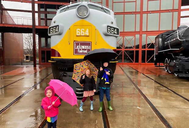 Train day trips and train rides near NYC: Kids at Steamtown