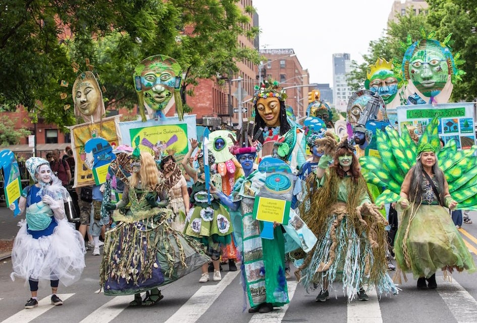 Ecological City stages a spectacular six-hour procession of visual art, giant puppets, and wild costumes. Photo courtesy of the Losaida Center 