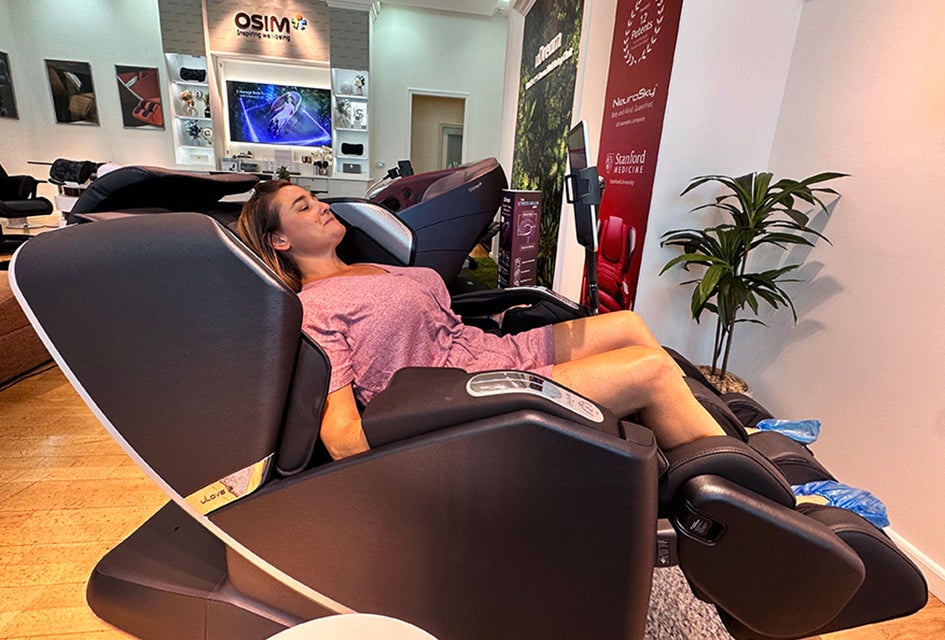 Take a luxury massage chair for a spin at OSIM's first East Coast Store at Roosevelt Field Mall.