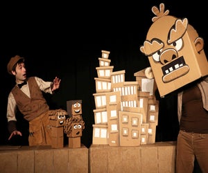 Paper Hearts Puppets bring a cardboard world to life  on the LICM stage. Photo courtesy of LICM