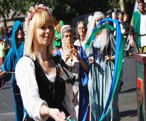 A parade of jugglers, ribbon dancers and knights on horseback will kick off the Medieval Festival at Fort Tryon Park. Photo courtesy of the festival