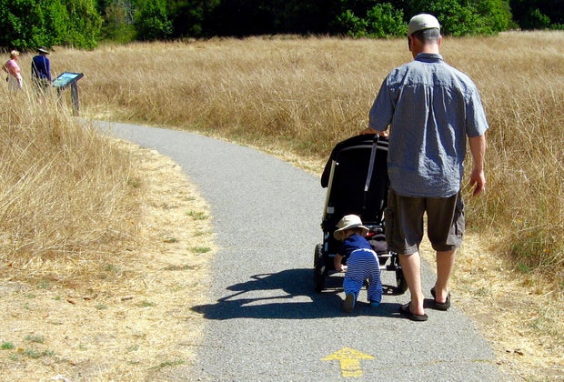 Stroller-friendly Hiking Trails for LA Parents To Hike with Toddlers: sometimes babies gotta help push