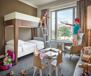 Try the indoor s'mores kit and the  Rocky-style robes for kids at the Logan Hotel.