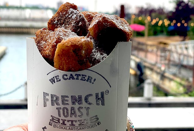 a basket of french toast bites