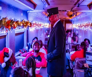 The Polar Express  at the Galveston Railroad Museum. Photo courtesy of Visit Galveston