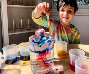 Create colorful storm clouds out of shaving cream and food coloring. 