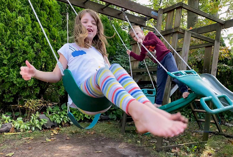 A backyard swing set becomes an obstacle course with a little creativity. Photo by Rose Gordon Sala