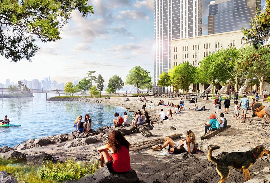 River Ring's long-term development includes a new protected public beach on the East River; for now, visitors to the space can enjoy a new mini-golf course and sustainable far.
