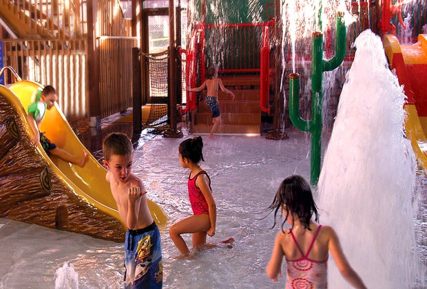 Hudson Valley fall family getaway: Kids playing at Rocking Horse Ranch water park
