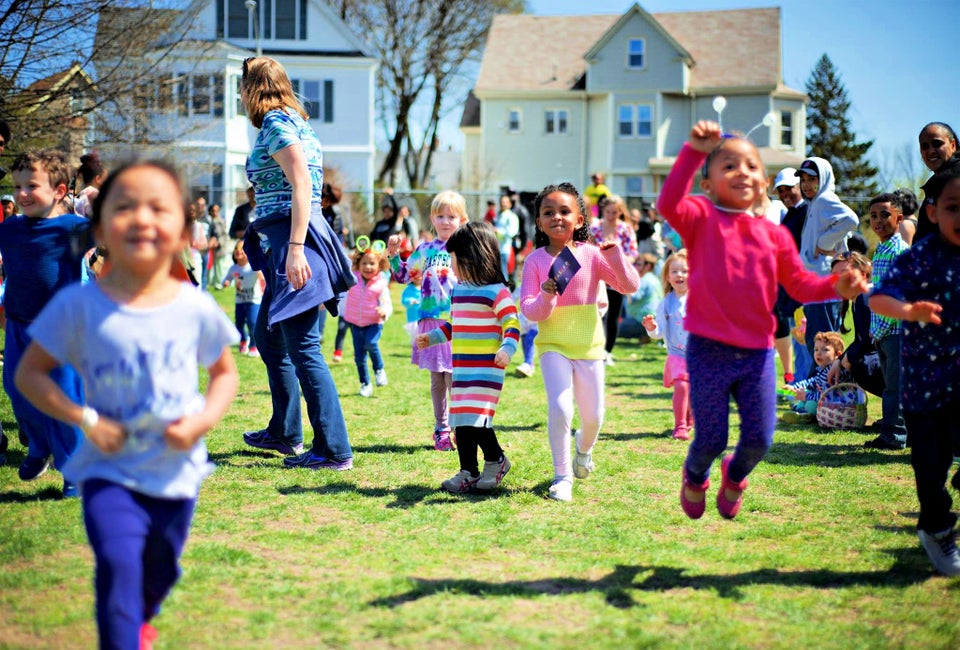 There are more than 5,000 eggs to find at the RoslIndale Egg Hunt. Photo by Bruce Spero courtesy of Roslindale Village Main Street
