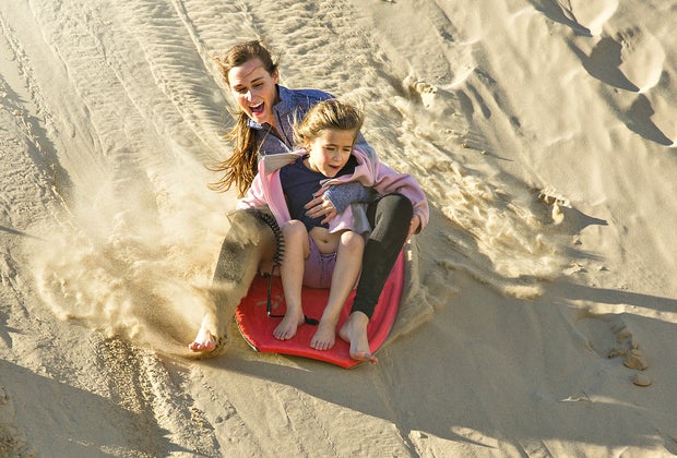 now open in LA - sand sledding the beach berms