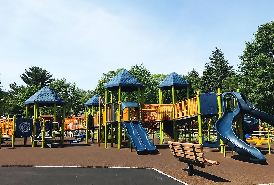 The newly renovated playground in Saxon Woods Park has tons of cool new features. 